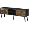Image de Meuble tv support télé 120 cm pieds en bois revêtement pvc noir bois foncé 03_0005865