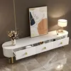 Image de Meuble TV - DREAMMESPACE - Lowboard 174x35x41cm - 3 tiroirs - Poignées et pieds dorés - Design incurvé