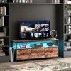 Image de Meuble TV LED - DREAMMESPACE - 137x30x57cm - 3 tiroirs en tissu PU - Cadre en métal noir - Style industriel