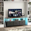 Image de Meuble TV - DREAMMESPACE - 108x30x57cm - 3 tiroirs en tissu PU - Métal noir - LED réglable