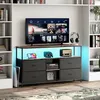 Image de Meuble TV LED - DREAMMESPACE - 137x30x78cm - 4 tiroirs - Métal noir - Étagères ouvertes