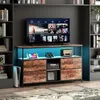 Image de Meuble TV - DREAMMESPACE - 137x30x78cm - 4 tiroirs - LED - Métal noir et simili cuir marron