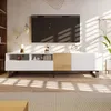 Image de Meuble TV - Minimaliste - 180x38x50cm - Blanc et Bois - Rangement Pratique - Design Contemporain