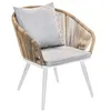 Image de Fauteuil de jardin en résine tressée structure alu blanc + coussin chiné gris/beige Maldives - Jardiline 60 x 63 x 76 cm Beige