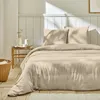 Image de Parure housse de couette 3 pcs 240x220 cm gaze de coton beige lin