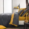 Image de Housse de couette bicolore en viscose de bambou ÉCORCE - A demain - 140 x 200 cm - Gris Carbone/Jaune Moutarde