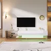 Image de Meuble TV - DREAMMESPACE - 170x38x36cm - Brillant - Éclairage LED - Naturel-Blanc