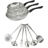 Image de Set 3 poêles 20 24 et 28 cm en inox et 6 ustensiles inox Fackelmann Geneva
