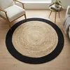 Image de Tapis rond en jute et coton bande noire diam.120