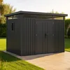 Image de Abri de jardin métal anthracite 7.45m² toit plat + kit dancrage