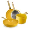 Image de Set de 5 piÈces colorama safran - poÊles/casseroles/wok - en aluminium - revÊtement antiadhÉsif en cÉramique