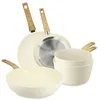 Image de Set de 5 pieces colorama creme - poeles/casseroles/wok - en aluminium - revetement antiadhesif en ceramique
