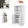 Image de HUOLE Armoire de salle de bain à deux portes et deux étagères peu encombrante 75*22*36cm blanche.
