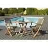 Image de Ensemble de jardin en teck : 1 table carrée pliante 70 x 70 cm - Lot de 2 fauteuils pliants en textilène de couleur taupe JARDITECK