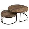 Image de MACABANE ALIDA - Set de 2 tables basses gigognes rondes Teck recyclé Acacia Mahogany recyclé pieds métal noir