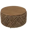 Image de MACABANE SIXTINE - Table basse ronde diam70 rotin plateau bois teck recyclé