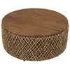 Image de MACABANE SIXTINE - Table basse ronde diam85 rotin plateau bois de teck recyclé
