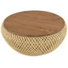 Image de MACABANE SIXTINE - Table basse ronde diam68 plateau bois teck recyclé rotin beige