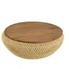 Image de MACABANE SIXTINE - Table basse ronde diam80 plateau bois teck recyclé rotin