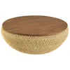 Image de MACABANE SIXTINE - Table basse ronde diam 100 en rotin beige bois teck recyclé