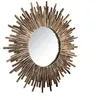 Image de MACABANE LALY - Miroir rond marron 90x90cm soleil branches bois teck