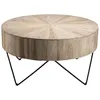 Image de MACABANE LALY - Table basse ronde 90x90cm bois Teck naturel pieds épingles scandi métal noir