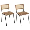 Image de MACABANE MARCEL - Lot de 2 chaises manguier assise matelassée cuir dossier droit
