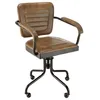 Image de MACABANE MARCEL - Fauteuil roulettes assise cuir accoudoirs en bois de manguier