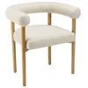 Image de MACABANE GASTON - Chaise tissu bouclette dossier arrondi pieds bois blanc