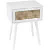 Image de MACABANE SANDRO - Table de chevet blanc 1 tiroir cannage naturel et bois blanc