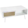 Image de MACABANE SANDRO - Table basse 2 tiroirs 1 niche cannage naturel et bois blanc