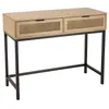 Image de MACABANE MARCEAU - Console en bois 2 tiroirs cannage naturel pieds métal noir