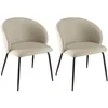 Image de MACABANE TOM - Lot de 2 chaises tissu écru dossier arrondi pieds acier noir