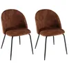 Image de MACABANE TOM - Lot de 2 chaises tissu velours marron dossier arrondi pieds noir