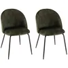 Image de MACABANE TOM - Lot de 2 chaises dossier arrondi tissu velours vert pieds noir