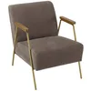 Image de MACABANE AGATHE - Fauteuil lounge pieds doré accoudoirs bois et tissu taupe