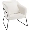 Image de MACABANE AGATHE - Fauteuil tissu bouclette blanc pieds évasés métal noir