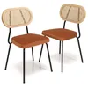 Image de MACABANE AGATHE - Lot de 2 chaises métal noir assise velours orange ambré dossier rotin