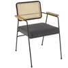 Image de MACABANE AGATHE - Fauteuil métal noir dossier rotin et assise tissu gris