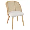 Image de MACABANE AGATHE - Chaise bois dHévéa dossier arrondi rotin assise tissu blanc