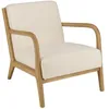 Image de MACABANE PIERRE - Fauteuil bas tissu bouclette blanc et accoudoirs bois