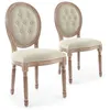 Image de MENZZO Lot de 2 chaises médaillon Louis XVI Bois massif patiné et Tissu capitonné Beige - Chaises Salle À Manger