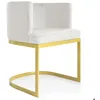 Image de MENZZO Chaise / Fauteuil Noellie Velours Blanc pieds Or - Chaises Salle À Manger