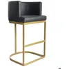 Image de MENZZO Chaise de bar Noellie Simili P.U. Noir Pieds Or
