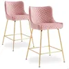 Image de Lot de 2 chaises de bar Bellamy Velours Rose pieds Or