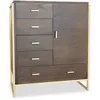 Image de MENZZO Buffet haut 5 tiroirs et 1 porte Edgar L90cm Bois Marron et Métal Or