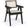 Image de MENZZO Chaise design avec accoudoirs et cannage rotin Hiro Bois foncé et Tissu Beige - Chaises Salle À Manger
