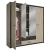 Image de Armoire - Décor Chêne et noir - 4 portes battantes - 2 tiroirs - Miroirs - L 198 x H 2031 x 566 cm - COLORADO - Made in France