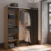 Image de Dressing ouvert avec rideau extensible bois foncé - DR121 - Bois foncé - Fabriqué en France - Terre de Nuit