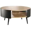 Image de CALICOSY - Table Basse Ronde 2 Niveaux Flancs Métal Noir Dia 80cm - EKLO - Chêne
